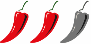 Icône de deux piments rouges représentant le niveau de Choc Amical et de Satire Dérangeante de la collection The Shocking Company.