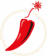 Logo de marque de mode audacieuse avec piment rouge explosif et étincelle, symbolisant un style irrévérencieux et des accessoires tendance pour des messages percutants.
