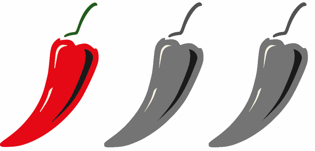 Icône d'un seul piment rouge symbolisant l'humour subtil et le sarcasme dans la collection de mode The Shocking Company.