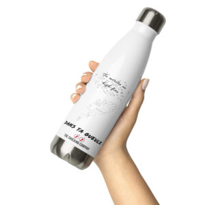 Gourde de 500 ml en acier inoxydable avec le message « Tu mérites un high-five dans ta gueule », des petits cœurs et un homme lançant une claque géante.