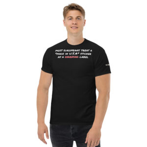 T-shirt « Made in USA Warning Label» avec slogan et mot WARNING rouge