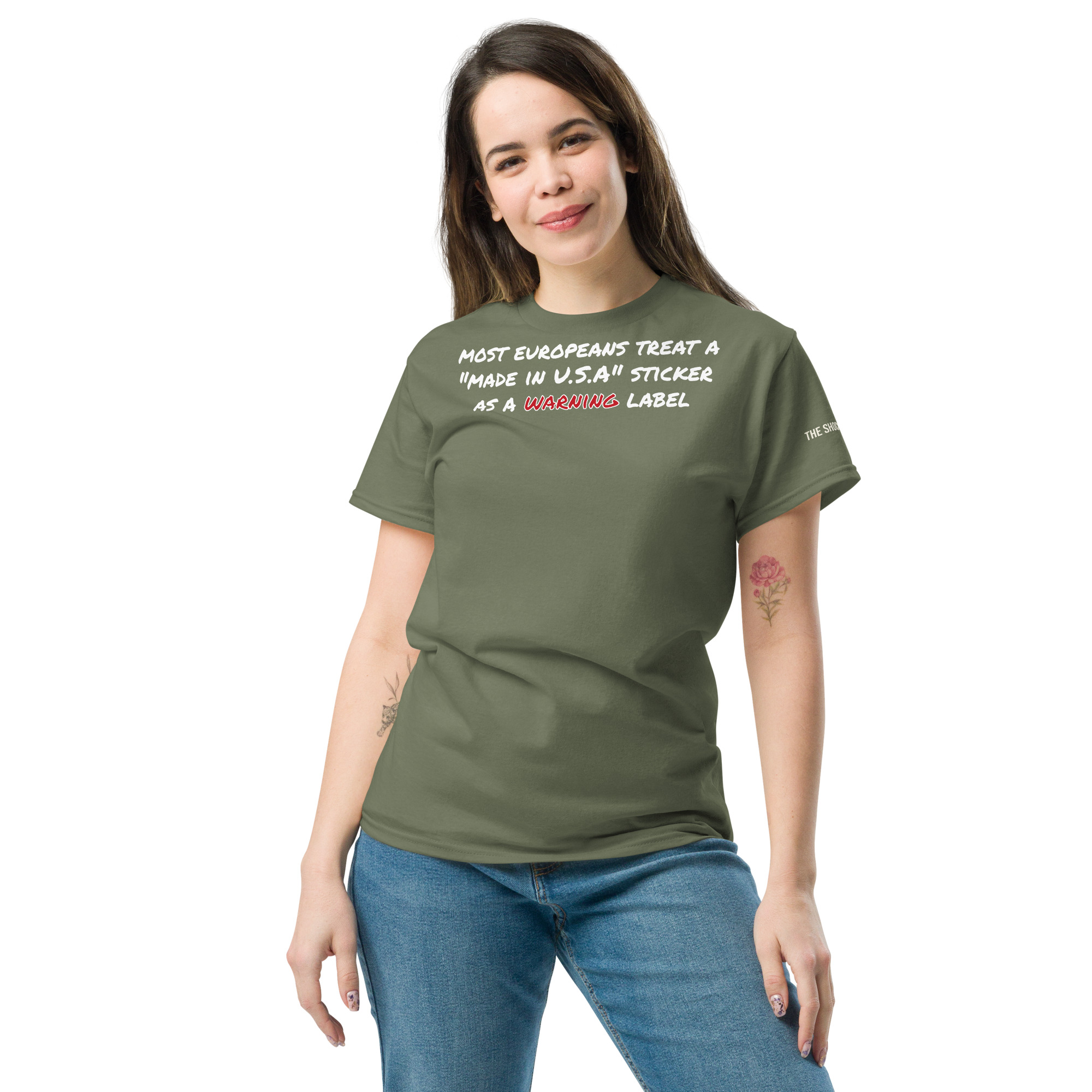 Made in USA Warning Label🌶️ T-shirt col rond unisexe – Image 4