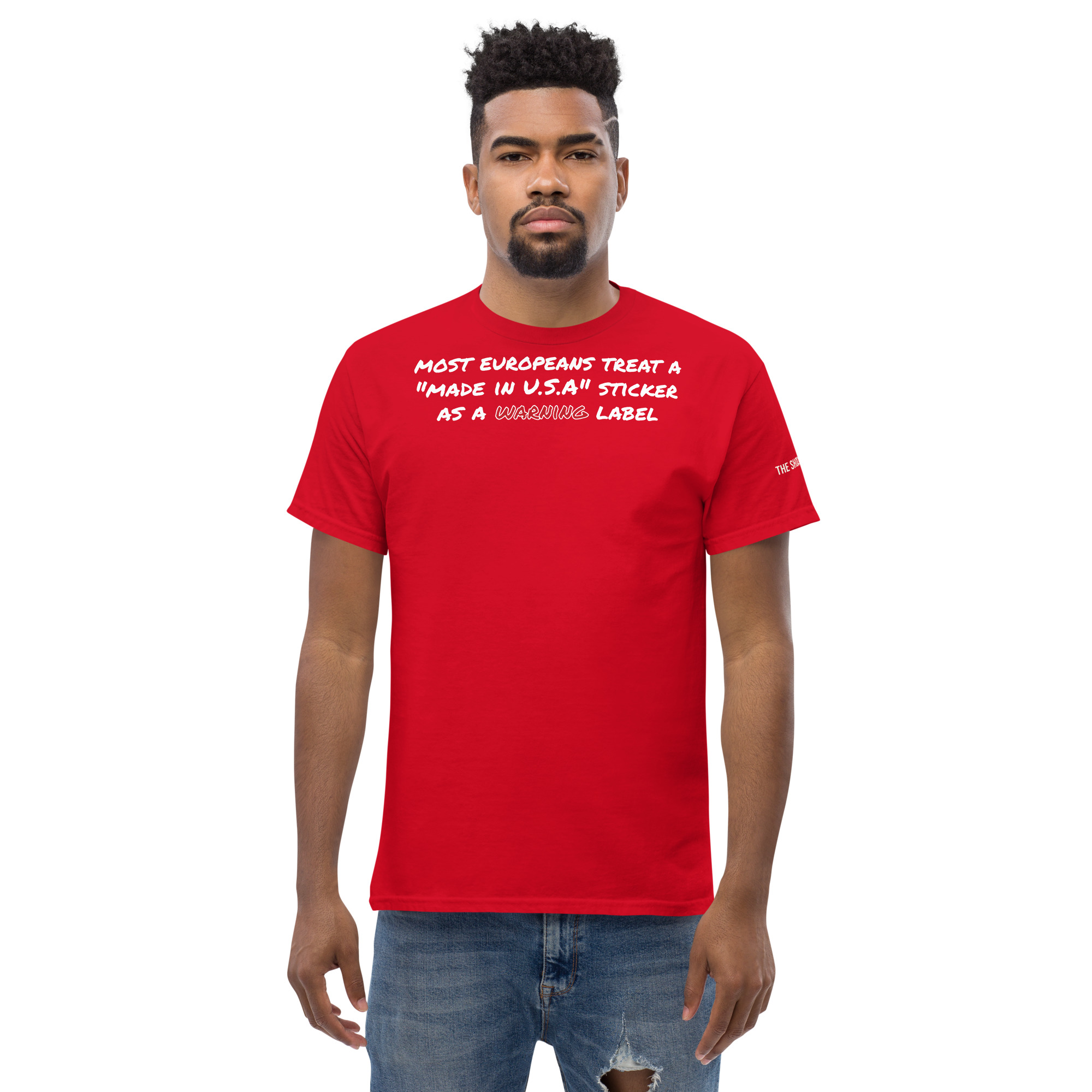 Made in USA Warning Label🌶️ T-shirt col rond unisexe – Image 2