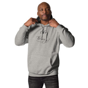 Hoodie avec inscription calligraphiée « Oh ! The irony ! » dans un style sarcastique, sobre et élégant.