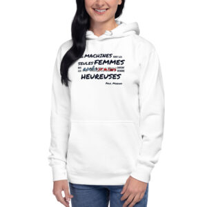 Hoodie avec citation satirique de Paul Morand sur les Américains, typographie sombre expressive et mot Américains aux couleurs du drapeau américain.