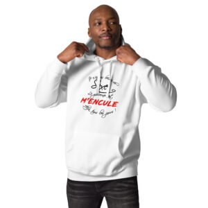 Hoodie politique avec la phrase « Je n’ai pas besoin de sexe, le gouvernement m’encule déjà tous les jours ! », en calligraphie soignée et typographie rouge rageuse.